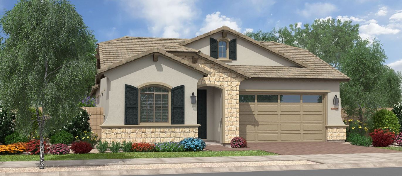 Representative exterior photo of a completed home built from the Diamond Peak by Fulton Homes in Cascades at Prasada, Surprise, AZ (Image 4).