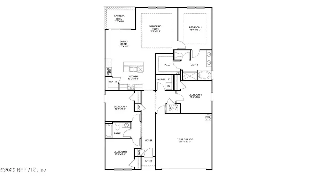 2D floor plan layout of this home in Bridle Creek, Jacksonville, FL (Image 3).