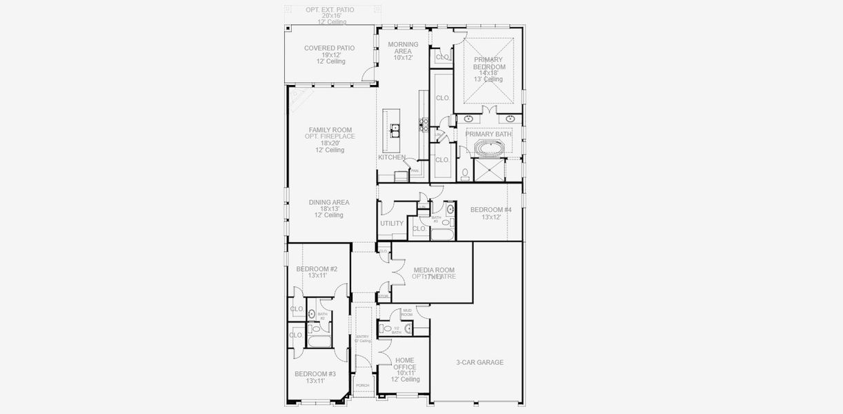 2D floor plan layout for the 3112W by Perry Homes in Ramble, Celina, TX (Image 5).