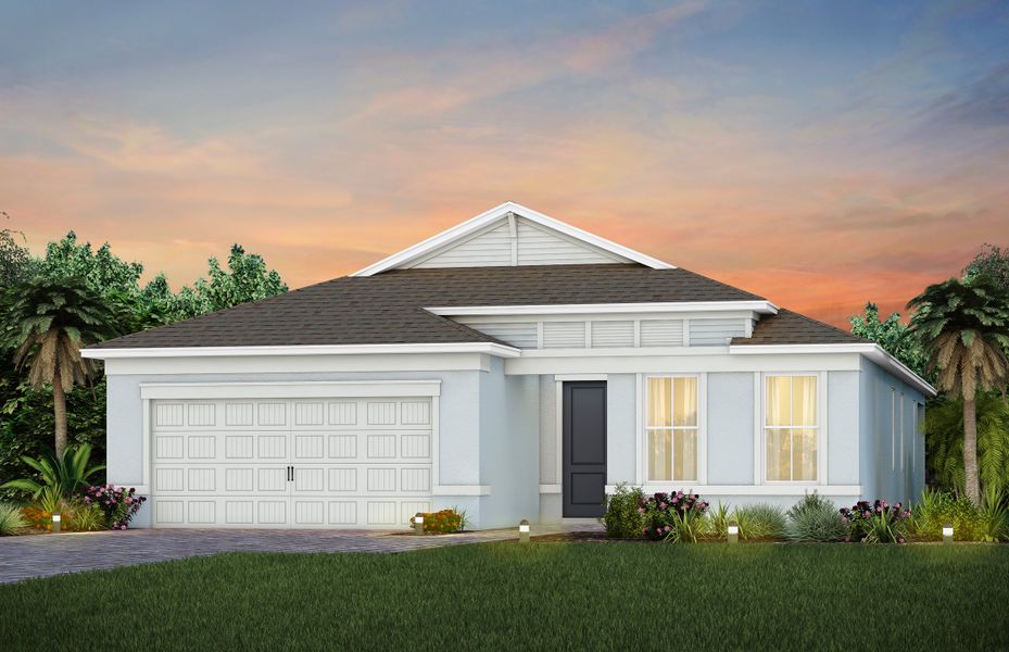 Front exterior of a new home in Del Webb Tradition, Port St. Lucie, FL, highlighting curb appeal (Image 23).