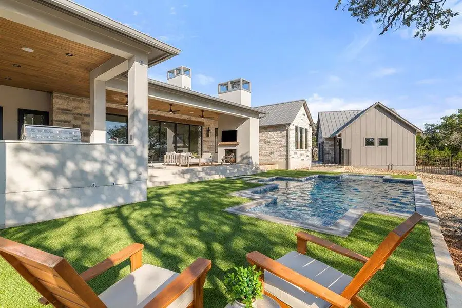A private backyard retreat designed for year-round enjoyment. A private backyard retreat designed for year-round enjoyment.