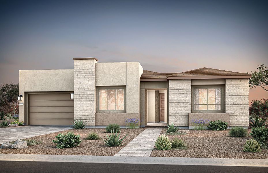 Representative exterior photo of a completed home built from the Voyage by Pulte Homes in Saguaro Reserve - Majesty, Marana, AZ (Image 2).