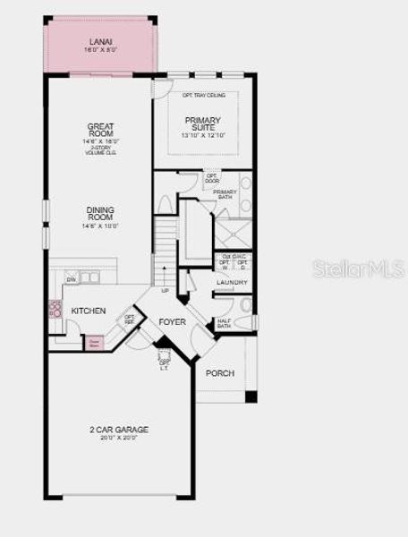 2D floor plan layout of this home in The Waters at Center Lake Ranch, St. Cloud, FL (Image 2).