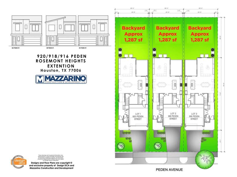 Please be aware that these plans are the property of the architect/builder designer that designed them not DUX Realty, Mazzarino Construction or 918-920 PEDEN LLC. Please be aware that these plans are the property of the architect and are protected from reproduction and sharing under copyright law. These drawing are for general information only. Measurements, square footages and features are for illustrative marketing purposes. All information should be independently verified.