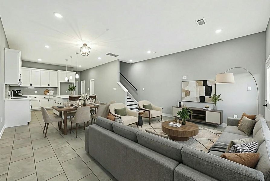 Discover the perfect blend of style and functionality in this open-concept living and dining area, where modern elegance meets cozy comfort, ideal for entertaining and everyday relaxation.