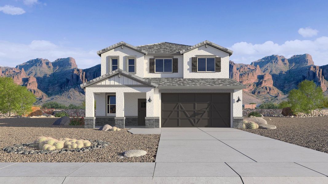 Representative exterior photo of a completed home built from the Crow by D.R. Horton in The Ridge at Stone Butte, Phoenix, AZ (Image 2).