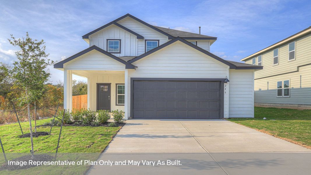 Representative exterior photo of a completed home built from the The Nicole by D.R. Horton in Paramount, Kyle, TX (Image 1). Representative exterior photo of a completed home built from the The Nicole by D.R. Horton in Paramount, Kyle, TX (Image 1).