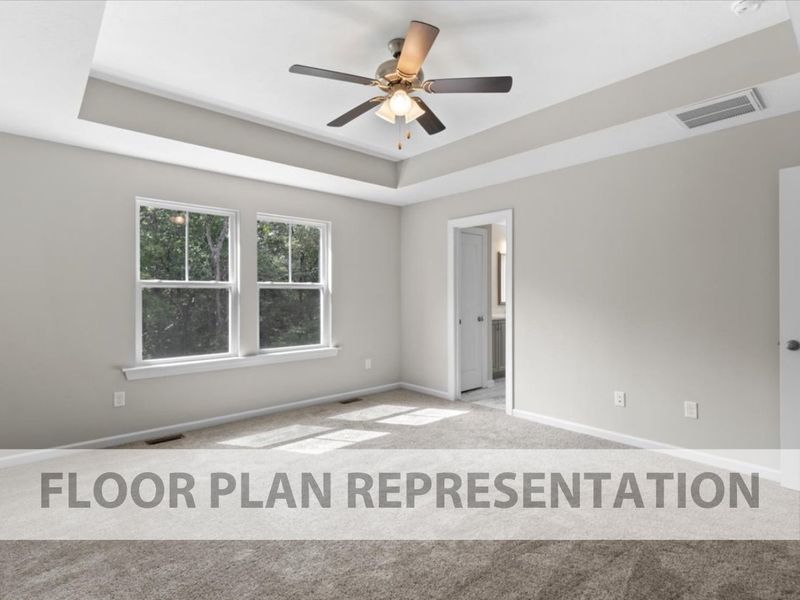 The 1684 Plan Primary Bedroom | Functional & Maximized Space designed by Ivey Homes