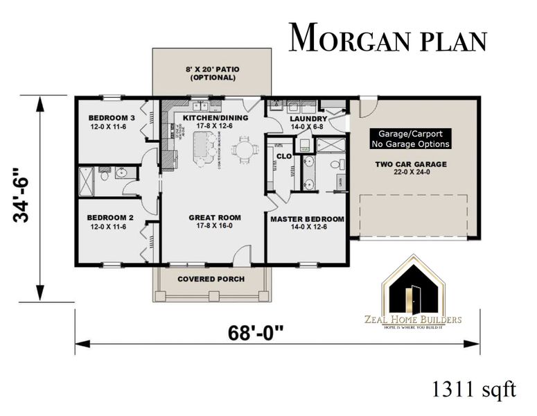 2D floor plan layout for the Morgan by Zeal Home Builders in Echo Grove, Poolville, TX (Image 3). 2D floor plan layout for the Morgan by Zeal Home Builders in Echo Grove, Poolville, TX (Image 3).