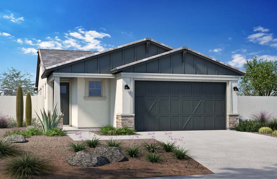 Representative exterior photo of a completed home built from the 1529 by Homes by Towne in Beacon Hill at Marley Park, Surprise, AZ (Image 6). Representative exterior photo of a completed home built from the 1529 by Homes by Towne in Beacon Hill at Marley Park, Surprise, AZ (Image 6).