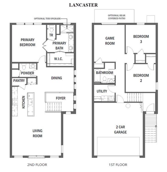 2D floor plan layout for the The Lancaster by Rosehaven Homes in Friedrich Hill, San Antonio, TX (Image 5).