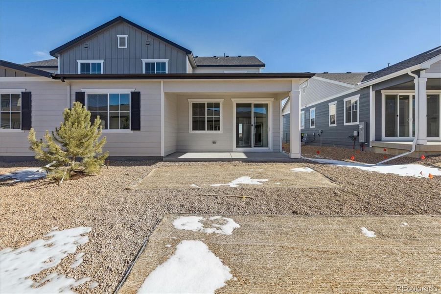 Front exterior of a new home in Skyview at High Point, Aurora, CO, highlighting curb appeal (Image 24). Front exterior of a new home in Skyview at High Point, Aurora, CO, highlighting curb appeal (Image 24).