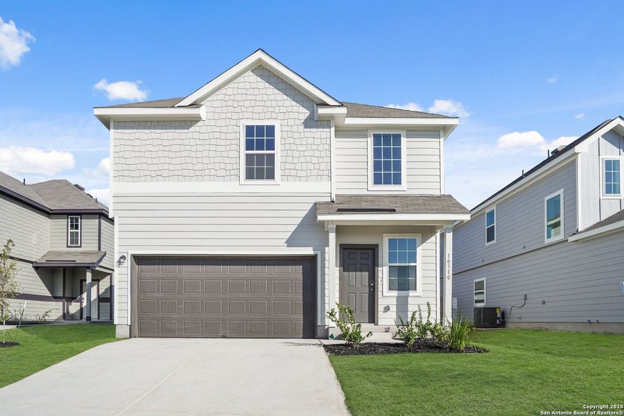 Front exterior of a new home in Applewhite Meadows, San Antonio, TX, highlighting curb appeal (Image 18).
