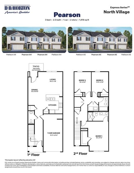 2D floor plan layout of this home in North Village Townes, Greensboro, NC (Image 2).