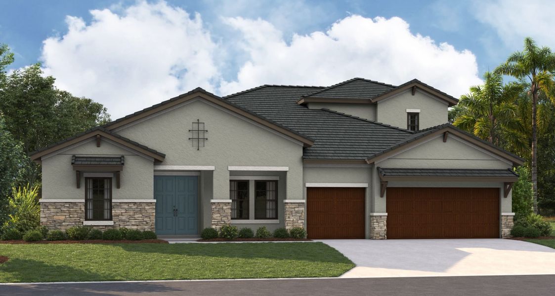 Front exterior of a new home in Crestwood Estates, Valrico, FL, highlighting curb appeal (Image 2).