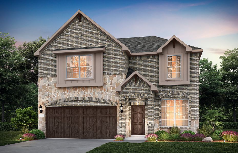 The Hamilton, a 2-story plan with a 2-car garage, show as Exterior D