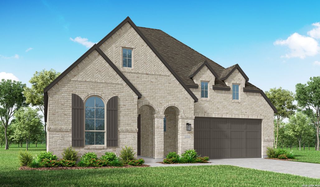 Front exterior of a new home in The Ranches at Creekside, Boerne, TX, highlighting curb appeal (Image 1). Front exterior of a new home in The Ranches at Creekside, Boerne, TX, highlighting curb appeal (Image 1).