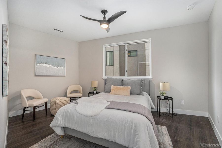 Similar unit staged; Queen bed with ample space