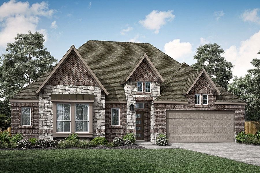 Front exterior of a new home in La Terra at Uptown Celina, Celina, TX, highlighting curb appeal (Image 1). Front exterior of a new home in La Terra at Uptown Celina, Celina, TX, highlighting curb appeal (Image 1).