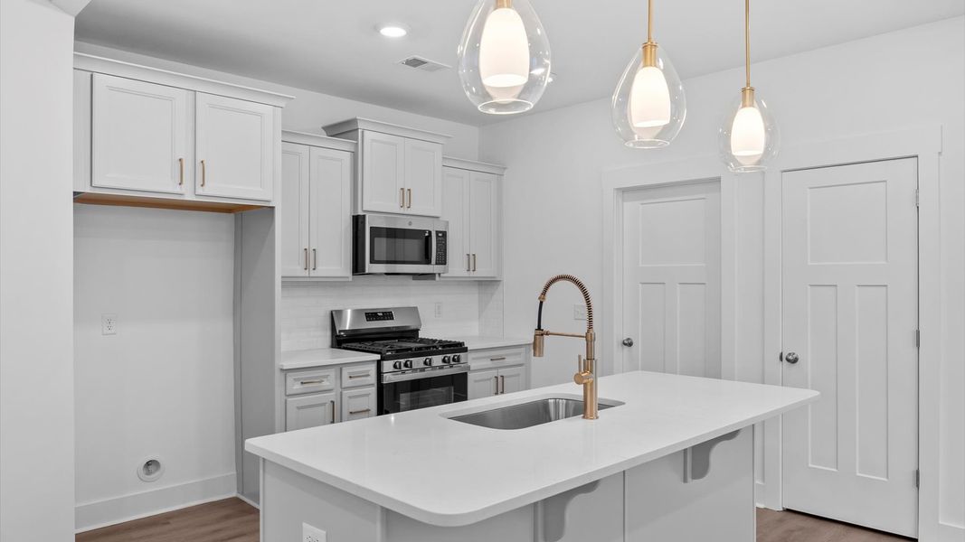 Elegant kitchen with modern finishes in this first-class single-family home at Pleasant Falls near Moore, SC