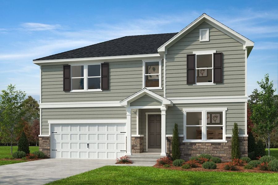 Representative exterior photo of a completed home built from the 2539 by KB Home in Utley Farms, New Hill, NC (Image 10). Representative exterior photo of a completed home built from the 2539 by KB Home in Utley Farms, New Hill, NC (Image 10).