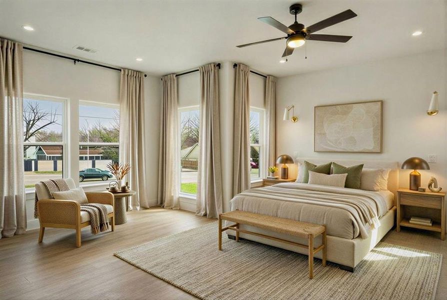 Photos have been virtually staged to show potential furnishings and décor. The property is sold unfurnished, and no furniture conveys.