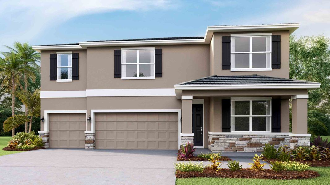 Representative exterior photo of a completed home built from the Torino by D.R. Horton in Oakfield Trails, Parrish, FL (Image 8). Representative exterior photo of a completed home built from the Torino by D.R. Horton in Oakfield Trails, Parrish, FL (Image 8).