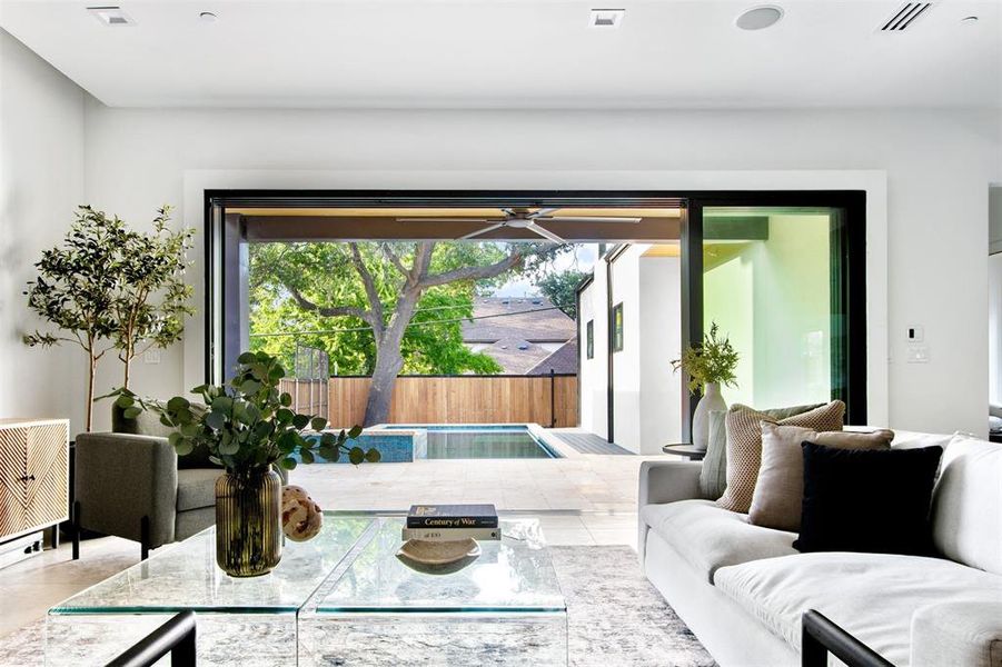 View of tiled living room