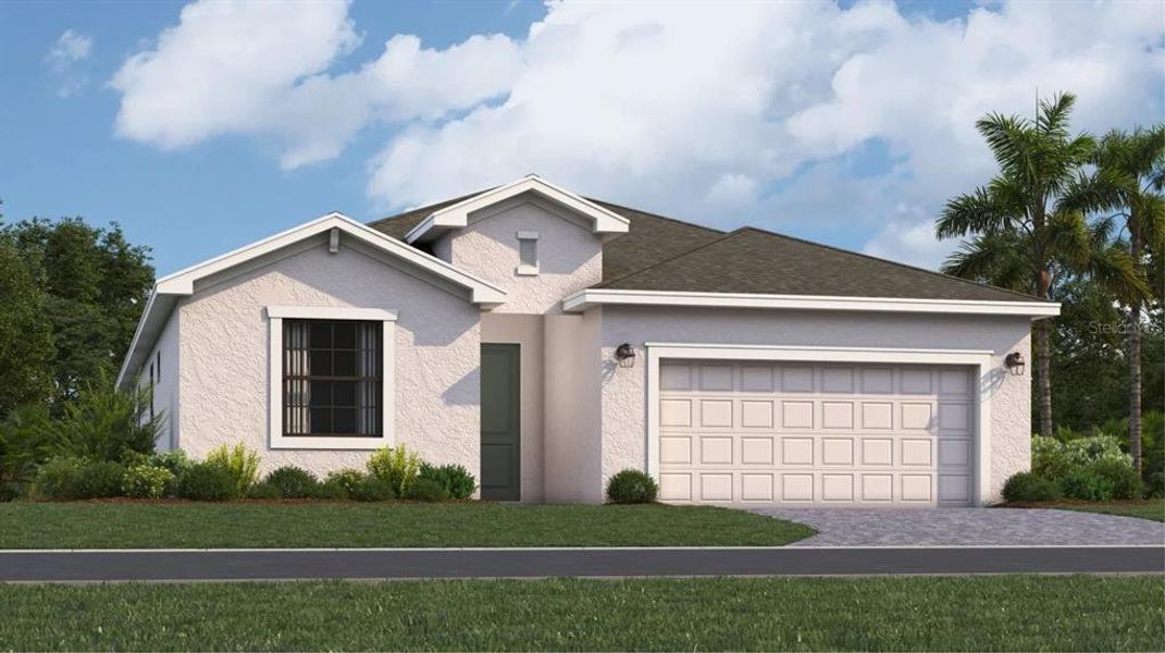 Front exterior of a new home in Rye Ranch: Executive Homes, Parrish, FL, highlighting curb appeal (Image 1).