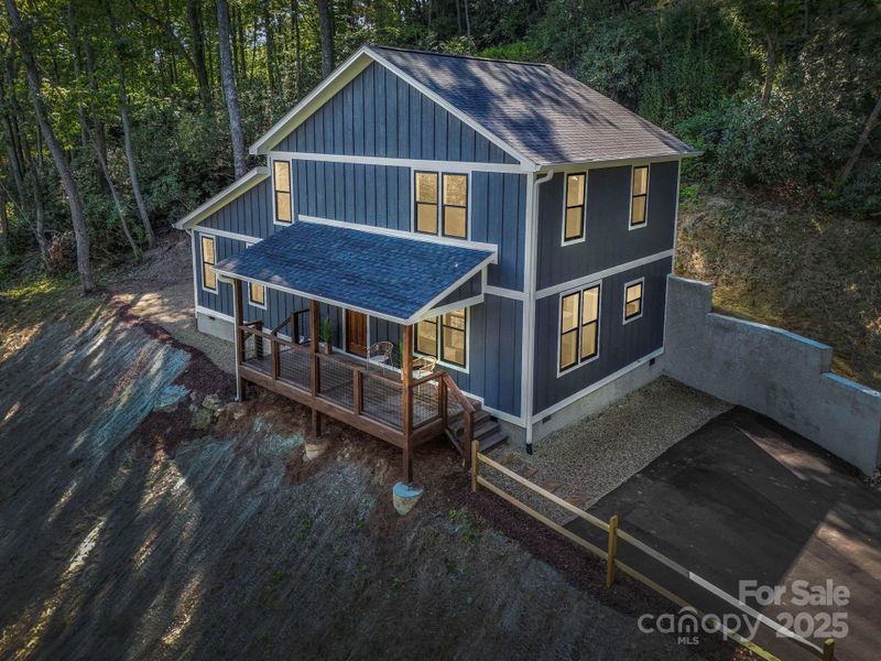 Front view, covered front porch