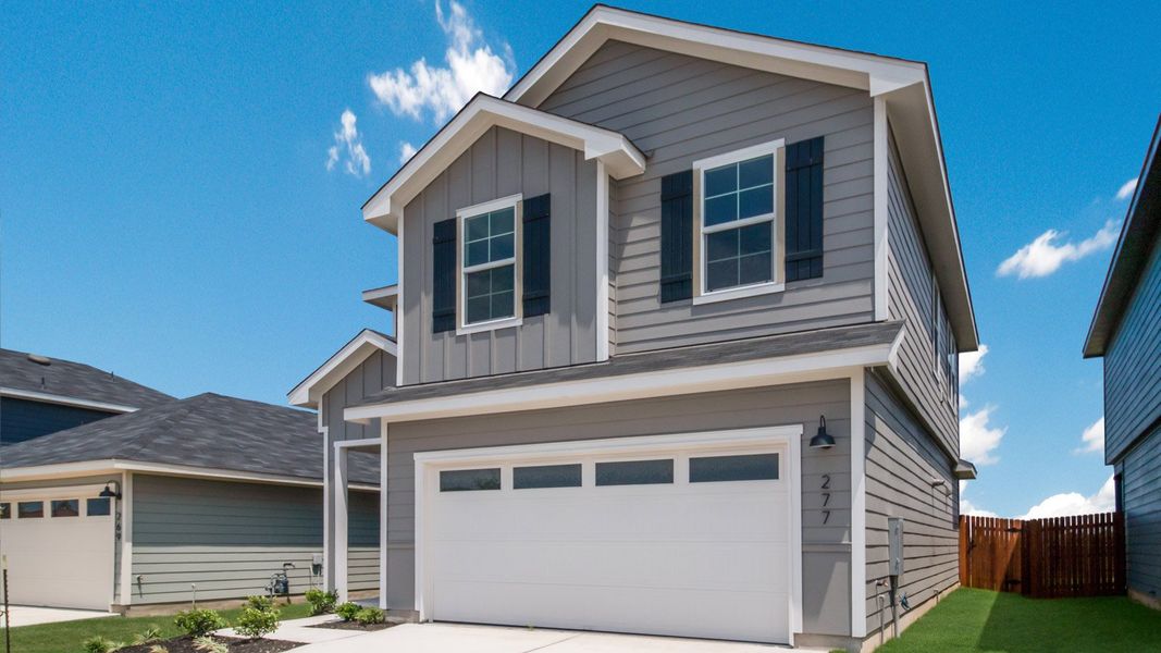 Representative exterior photo of a completed home built from the The Emma by D.R. Horton in Watermill, Uhland, TX (Image 2). Representative exterior photo of a completed home built from the The Emma by D.R. Horton in Watermill, Uhland, TX (Image 2).