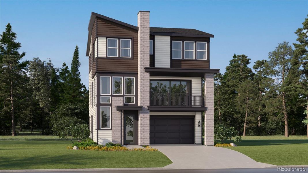 Front exterior of a new home in Vermilion Creek: The Skyline Collection, Centennial, CO, highlighting curb appeal (Image 1). Front exterior of a new home in Vermilion Creek: The Skyline Collection, Centennial, CO, highlighting curb appeal (Image 1).