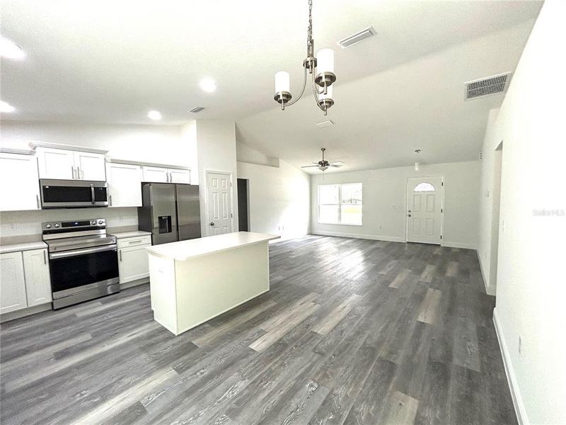 Kitchen, Dining looking into Living room