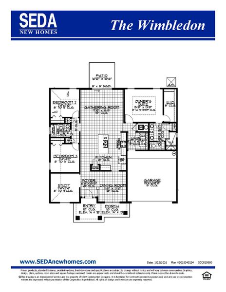 2D floor plan layout for the Wimbledon by SEDA New Homes in Weston Woods, Jacksonville, FL (Image 3).