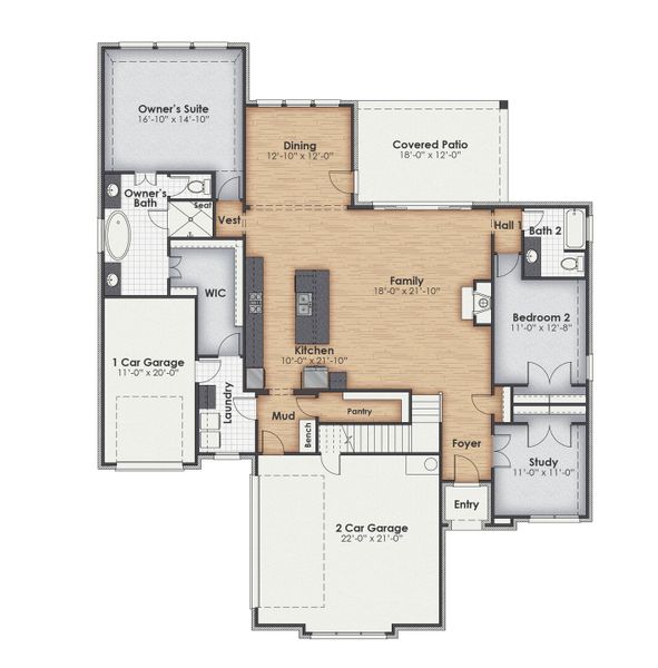 2D floor plan layout for the The Mansfield by Kenmark Homes in LeTara, Haslet, TX (Image 2). 2D floor plan layout for the The Mansfield by Kenmark Homes in LeTara, Haslet, TX (Image 2).