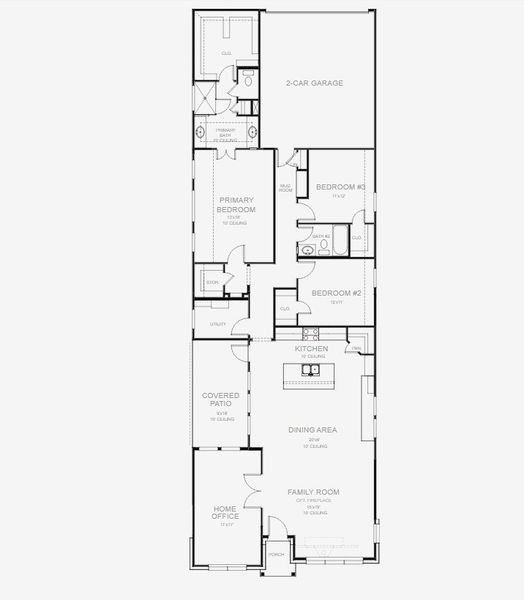 2D floor plan layout for the 1973W by Perry Homes in Bridgeland Central 40', Cypress, TX (Image 3).
