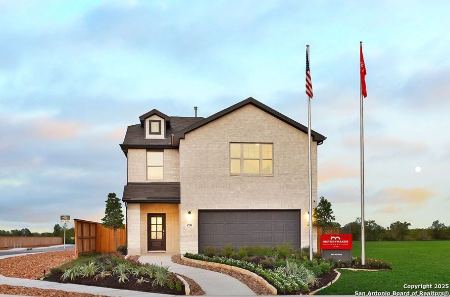 Front exterior of a new home in Morgan Meadows, San Antonio, TX, highlighting curb appeal (Image 1).