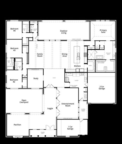 2D floor plan layout for the Driftwood by Highland Homes in Veramendi, New Braunfels, TX (Image 3).