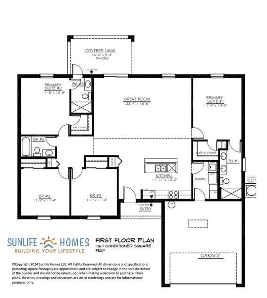 2D floor plan layout for the The Sunshine Retreat by Sunlife Homes LLC in Cape Coral, Cape Coral, FL (Image 3).
