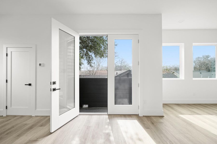 The 9’ x 4’ covered balcony allows in fresh air, and offers elevated views and a quiet spot to unwind or BBQ for family and friends. The 9’ x 4’ covered balcony allows in fresh air, and offers elevated views and a quiet spot to unwind or BBQ for family and friends.