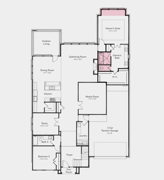 First Floor Plan - Additional highlights include: bay window in the primary bedroom, stand-alone tub with a separate shower, and 36" wide contemporary mahogany front door