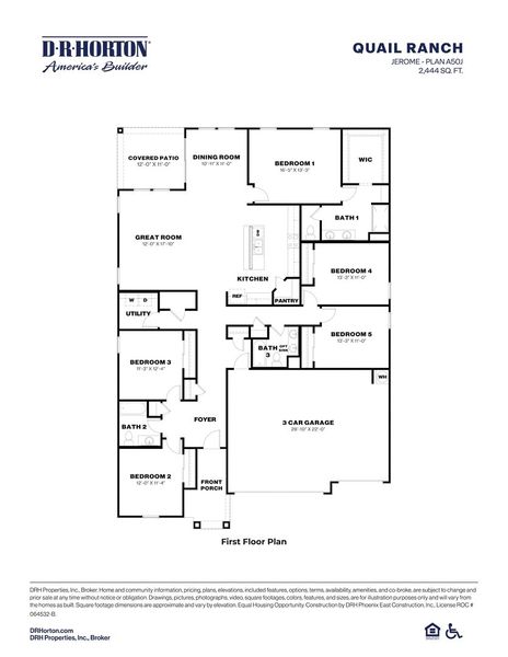 2D floor plan layout for the Jerome by D.R. Horton in Quail Ranch, San Tan Valley, AZ (Image 4).