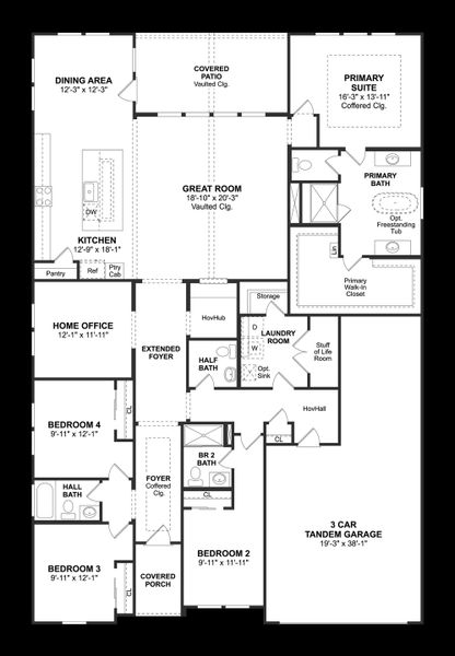 2D floor plan layout for the Glasgow by K. Hovnanian® Homes in Elevon, Lavon, TX (Image 3). 2D floor plan layout for the Glasgow by K. Hovnanian® Homes in Elevon, Lavon, TX (Image 3).