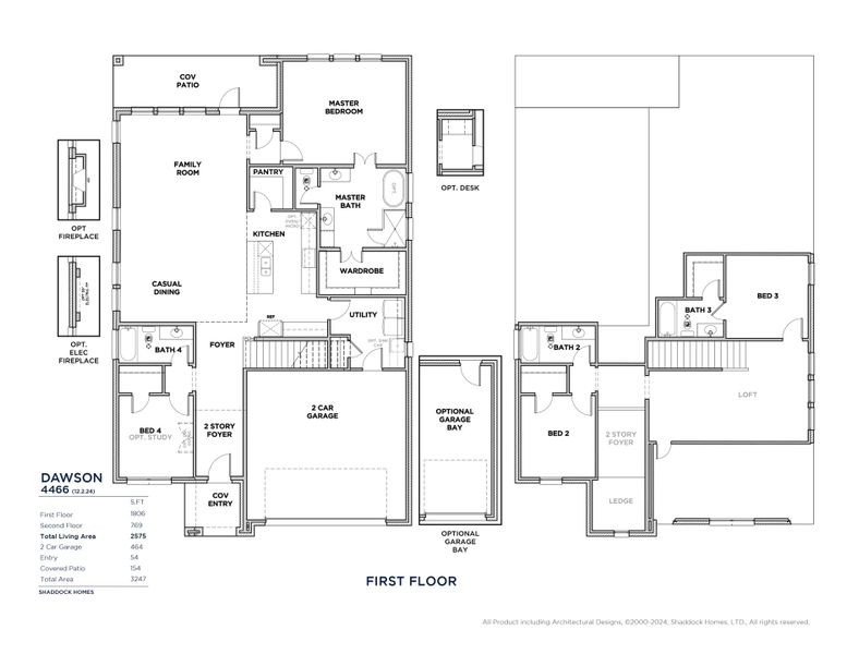 2D floor plan layout for the Dawson - SH 4466 by Shaddock Homes in Solterra Texas, Mesquite, TX (Image 3).