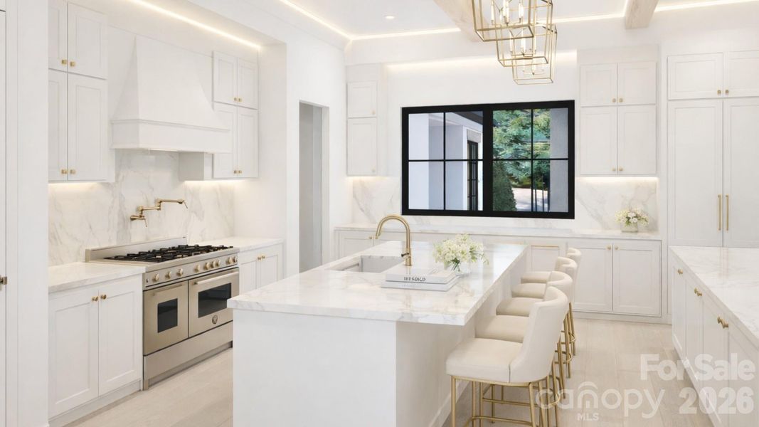 Rendering of luxury kitchen and islands Rendering of luxury kitchen and islands