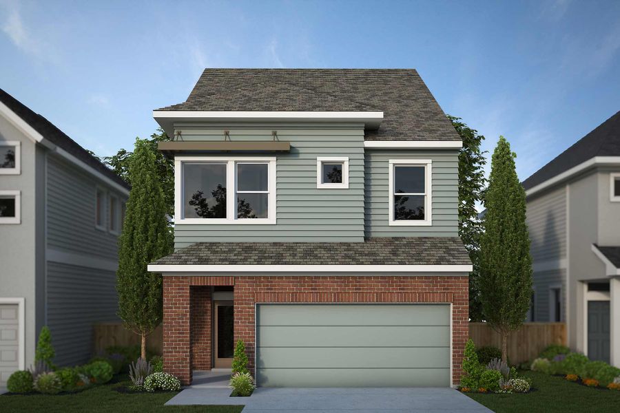 Front exterior of a new home in Trails at Waterside - Garden Series, Fort Worth, TX, highlighting curb appeal (Image 2). Front exterior of a new home in Trails at Waterside - Garden Series, Fort Worth, TX, highlighting curb appeal (Image 2).