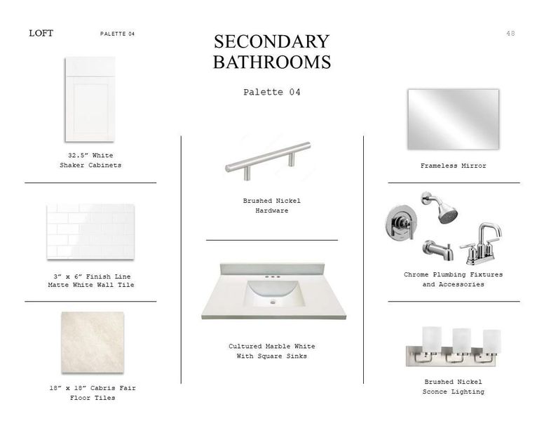 Loft Look Palette 4: Secondary Bathroom Selection Sheet (*Artist rendering used for illustration purposes only.)