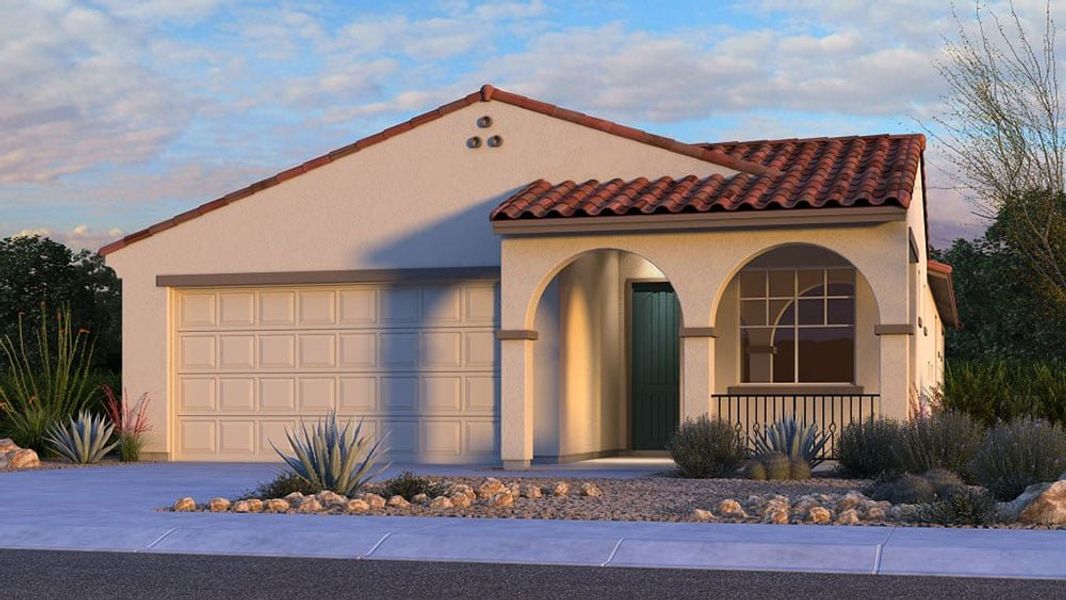 Front exterior of a new home in Stonehaven, Glendale, AZ, highlighting curb appeal (Image 1). Front exterior of a new home in Stonehaven, Glendale, AZ, highlighting curb appeal (Image 1).
