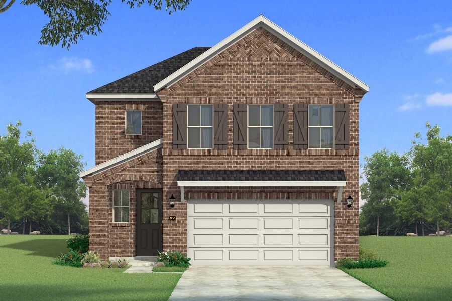 Representative exterior photo of a completed home built from the Bonhill by Mattamy Homes in Spiritas Ranch, Little Elm, TX (Image 2). Representative exterior photo of a completed home built from the Bonhill by Mattamy Homes in Spiritas Ranch, Little Elm, TX (Image 2).