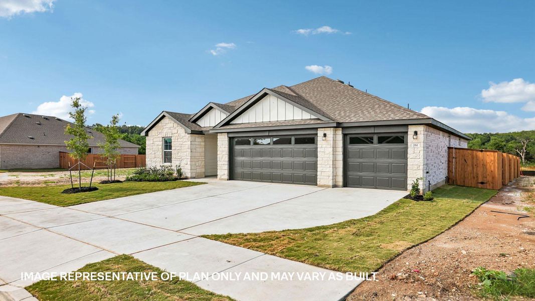 Front exterior of a new home in Riverview, Georgetown, TX, highlighting curb appeal (Image 17).